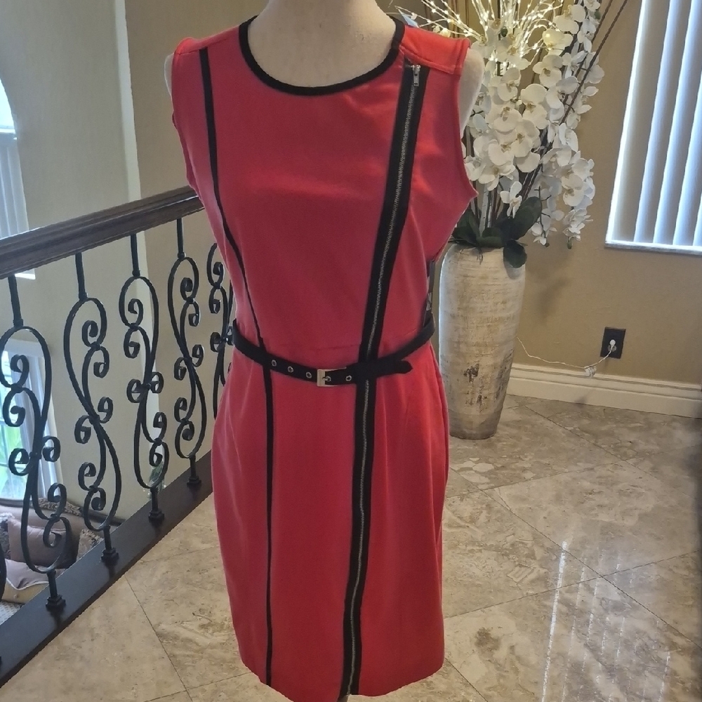New York & Company Red Mini Dress with Black Trim